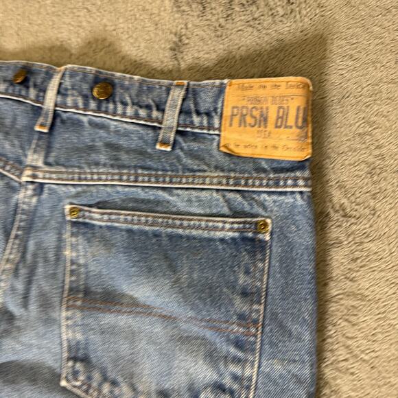 PRISON BLUES PRSN BLU Distressed Denim Jeans Mens 40x30 USA Suspender Buttons - Picture 2 of 10